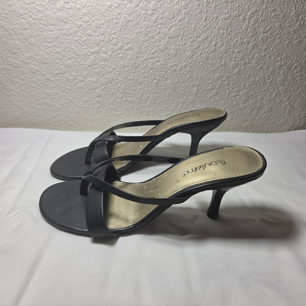 Fabulare Womens Black Strappy Kitten Heel Thong Sandals Size 9 Y2K Style